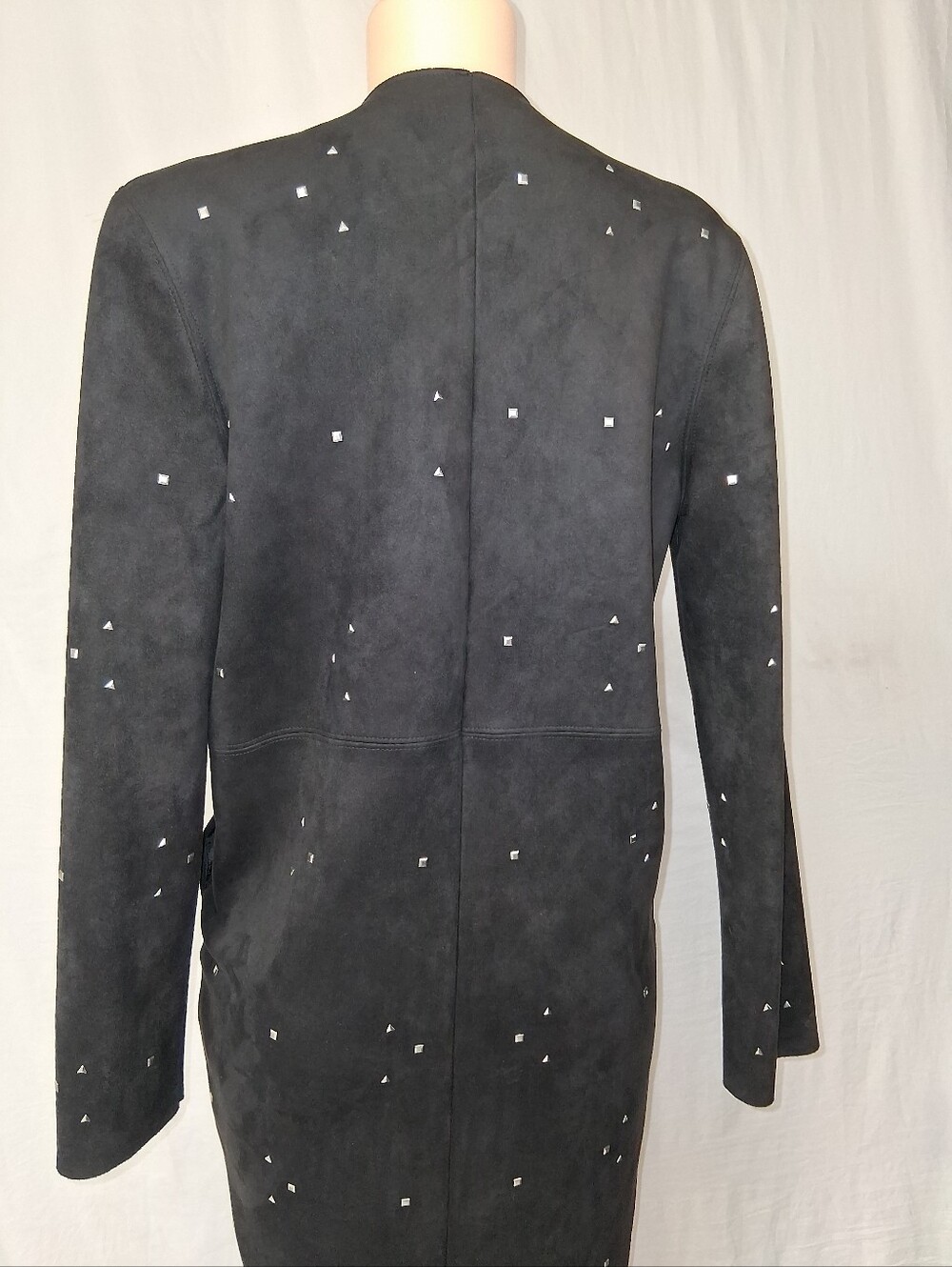 Zara Black Suede Long Trench Coat with Silver Studs - Picture 11 of 17
